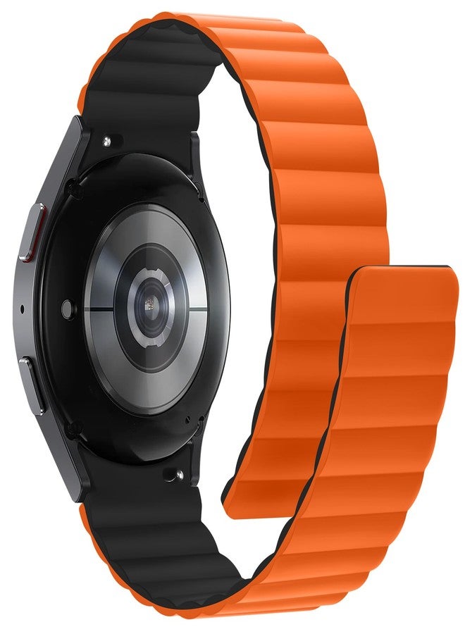 Anlinser Magnetic Bands Compatible with Samsung Galaxy Watch 7/6/5/4/FE Band 44mm 40mm, Galaxy Watch 6 Classic 47mm 43mm/5 Pro 45mm, Waterproof Sport Strap for Women Men, Orange/Black - Image 2
