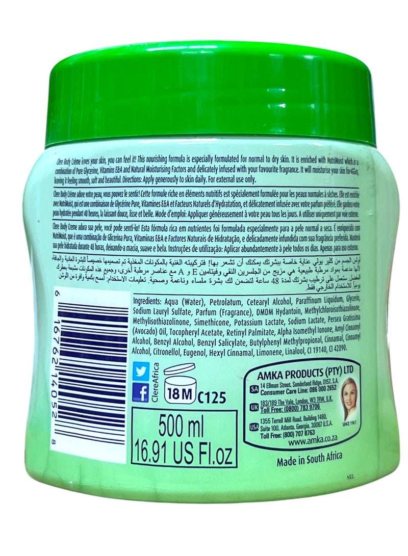 CLERE Nourishing Body Cream Smoothing Avocado Milk 500ml - Image 2