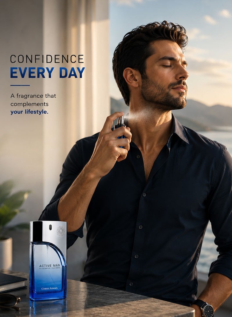 كريس أدمز عطر كريس آدامز أكتيف مان أو دو بارفان 100 مل - عطر منشط للرجل العصري الواثق والديناميكي - Image 5