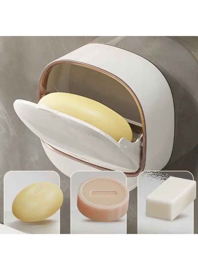 White No Drill Wall Mount Soap Holder With Drainage Plastic Bathroom Organizer - Image 1