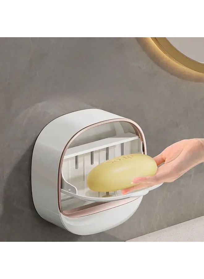 White No Drill Wall Mount Soap Holder With Drainage Plastic Bathroom Organizer - Image 2