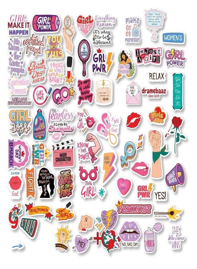 D2C Vinyl Glitter Girl Power Motivational Stickers Pack of 77 Random Shapes 2 Inches Women Empowerment Quotes Decorative Sparkle Decals for Laptop Water Bottle Mobile - Image 2