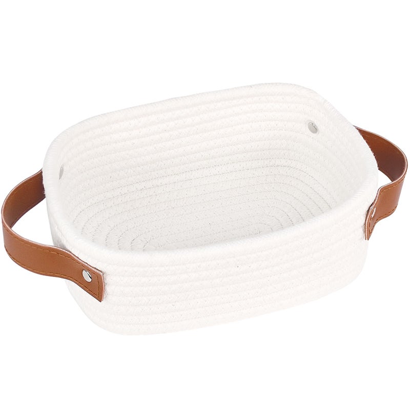 ABenkle Small Storage Basket Mini Rope Woven Baskets Cute Shelf Closet Storage Organizer Boho Decorative Toy Bin for Nursery Living Room Spa Empty Gift Baskets XS White