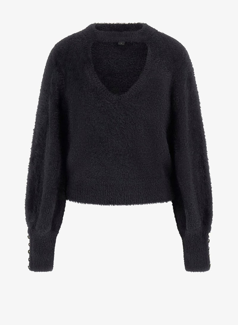 GUESS Long Sleeve Yuki Fuz Cut-Out Sweater - Image 5