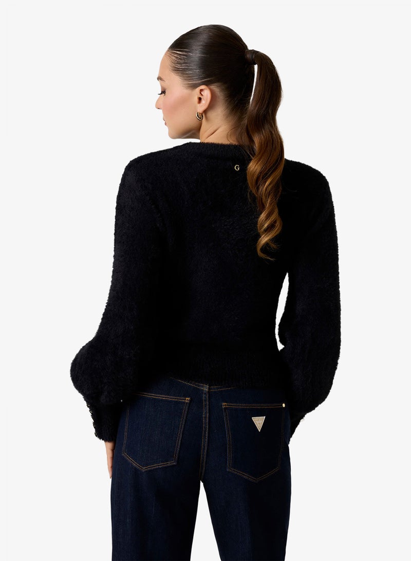 GUESS Long Sleeve Yuki Fuz Cut-Out Sweater - Image 2