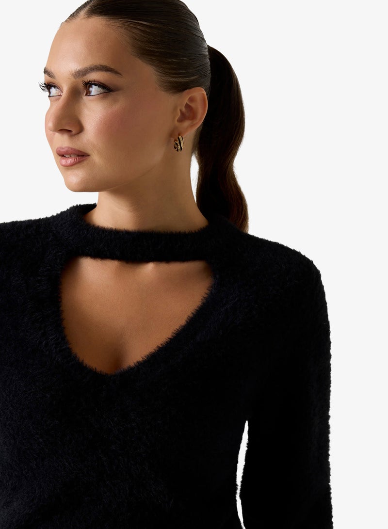 GUESS Long Sleeve Yuki Fuz Cut-Out Sweater - Image 3