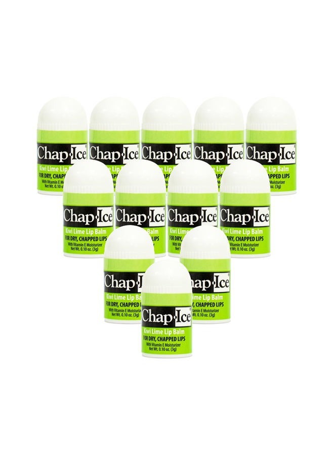 Chap Ice شامب-آيس® | بلسم شفاه صغير بنكهة الكيوي والليمون | عبوة بلسم شفاه تحتوي على 12 قطعة مدعمة بفيتامين E للشفاه الجافة والمتشققة | صنع في الولايات المتحدة الأمريكية | 12 قطعة بلسم شفاه صغير بنكهة الكيوي والليمون (0.10 أونصة/3 جرام لكل واحدة) - Image 1