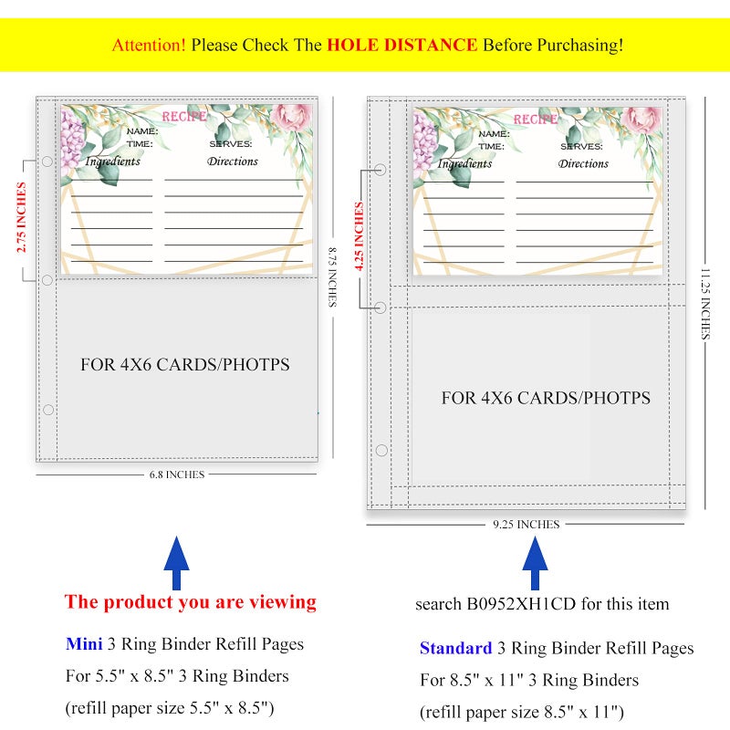 tutata Recipe Card Page Protectors, Mini Recipe Card Sleeves for 8.5 x 9.5 3-Ring Binder, 2 Pockets Per Page, Recipe Binder Refill Pages (50 PCS, 4x6 Inch Pockets) - Image 2