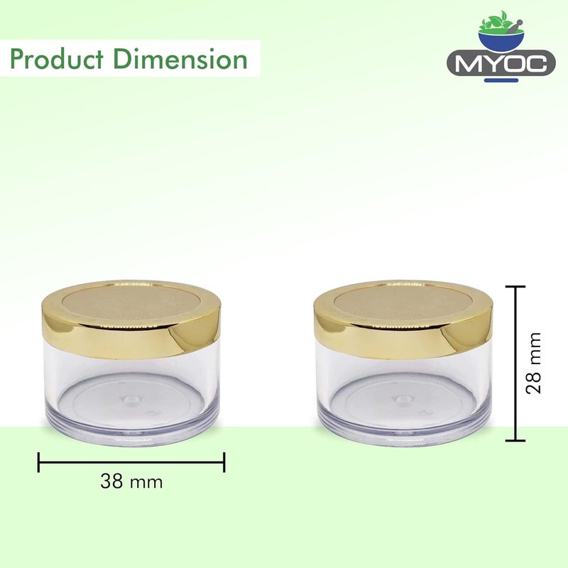 MYOC Empty Transparent Acrylic San Jars with Golden Cap & Inner Lid for Lip Balm, Lip Scrub, Cream, Pigment/Tint, Leakproof Cosmetic Jar for Makeup & DIY Beauty Product -15gm (Pack of 8) - Image 5