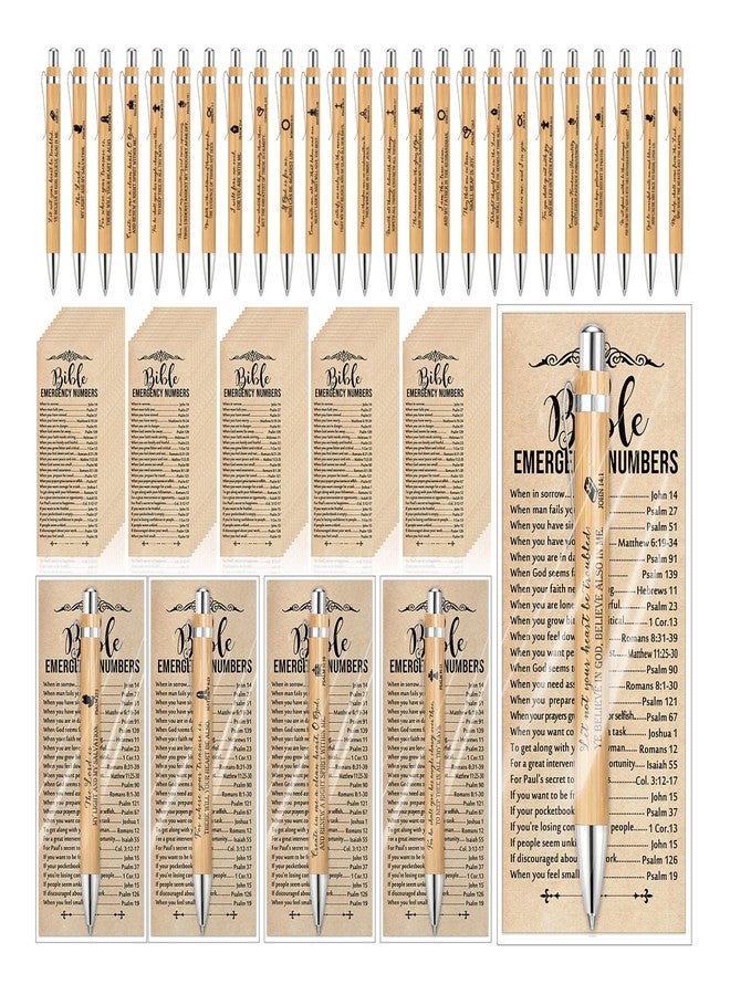 Feifeiya 50 Sets Christian Bookmarks Gifts 2'' x 6'' Emergency Numbers Scripture Bookmarks and Bible Verse Pens Bulk Religious Easter Gifts for Church Clergy Team Coworkers Volunteers - Image 1
