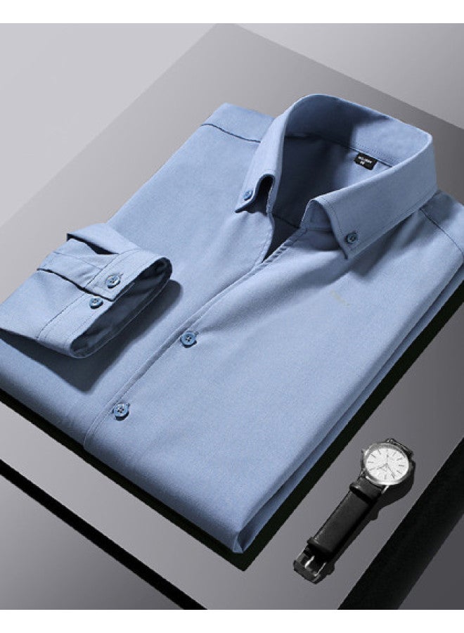 Fomoce summer New Men's Fashion Casual Solid Color Textured Cool Breathable Handsome Short Sleeve Thin Shirt - Image 1