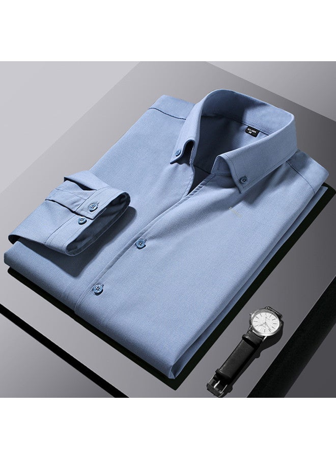 Fomoce summer New Men's Fashion Casual Solid Color Textured Cool Breathable Handsome Short Sleeve Thin Shirt - Image 2