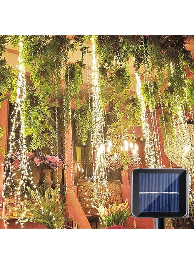 The Bros 200LED Upgrade Solar Fairy Lights Outdoor Waterproof - 10 Strand Bunch With 8 Flashing Modes, Waterfall and Watering Can Lights for Garden, Tent (Warm White) 