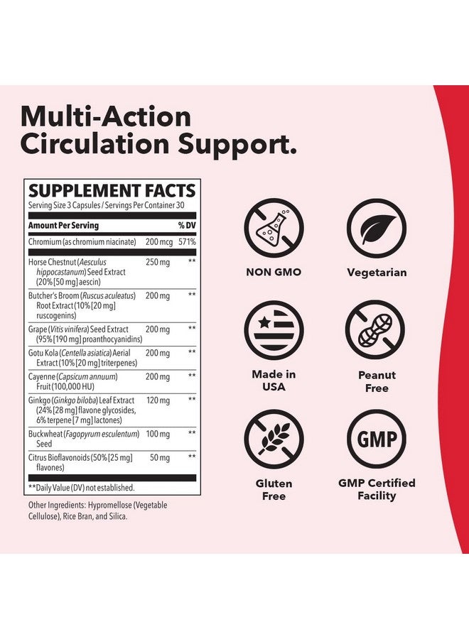 لايف سيزنز LifeSeasons Circulari-T - مكمل غذائي لتعزيز الدورة الدموية - يدعم صحة الشرايين والشعيرات الدموية والأوردة - عشبة الجزار، الجنكة، الفلفل الحار، بذور العنب، وكستناء الحصان - 90 كبسولة - Image 3
