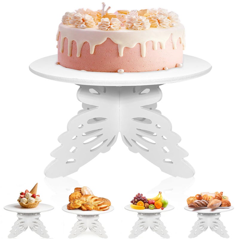 AOCEAN 12 Inch Butterfly Cake Stand, White Butterfly PVC Cake Holder for Birthday Wedding Party, Round Cake Stand for Dessert Table - Image 1