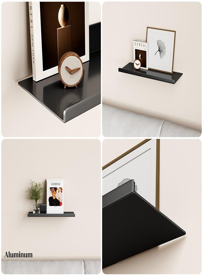 dancrul Floating Shelf for Wall, Wall Shelf, Off Center Metal Shelf for Decor, Modern Hanging Shelf for Storage with Lip for Living Room Bedroom Bathroom Kitchen Plants(Black, 12") - Image 5