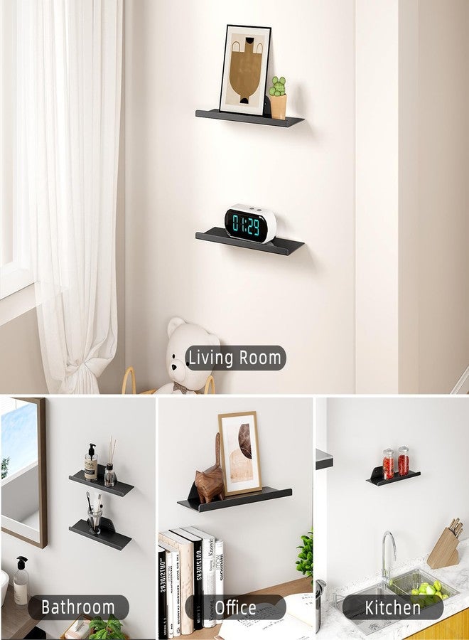 dancrul Floating Shelf for Wall, Wall Shelf, Off Center Metal Shelf for Decor, Modern Hanging Shelf for Storage with Lip for Living Room Bedroom Bathroom Kitchen Plants(Black, 12") - Image 3