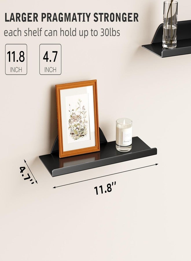 dancrul Floating Shelf for Wall, Wall Shelf, Off Center Metal Shelf for Decor, Modern Hanging Shelf for Storage with Lip for Living Room Bedroom Bathroom Kitchen Plants(Black, 12") - Image 4