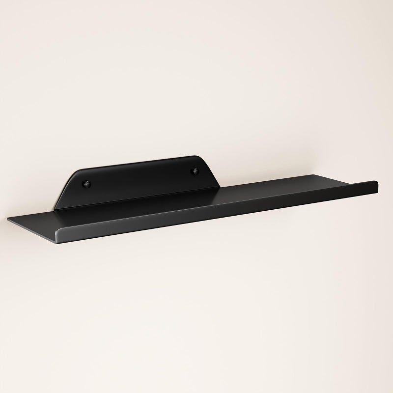dancrul Floating Shelf for Wall, Wall Shelf, Off Center Metal Shelf for Decor, Modern Hanging Shelf for Storage with Lip for Living Room Bedroom Bathroom Kitchen Plants(Black, 12") - Image 1