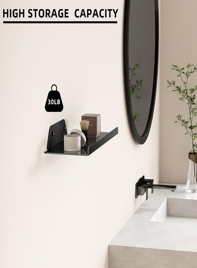 dancrul Floating Shelf for Wall, Wall Shelf, Off Center Metal Shelf for Decor, Modern Hanging Shelf for Storage with Lip for Living Room Bedroom Bathroom Kitchen Plants(Black, 12") - Image 2