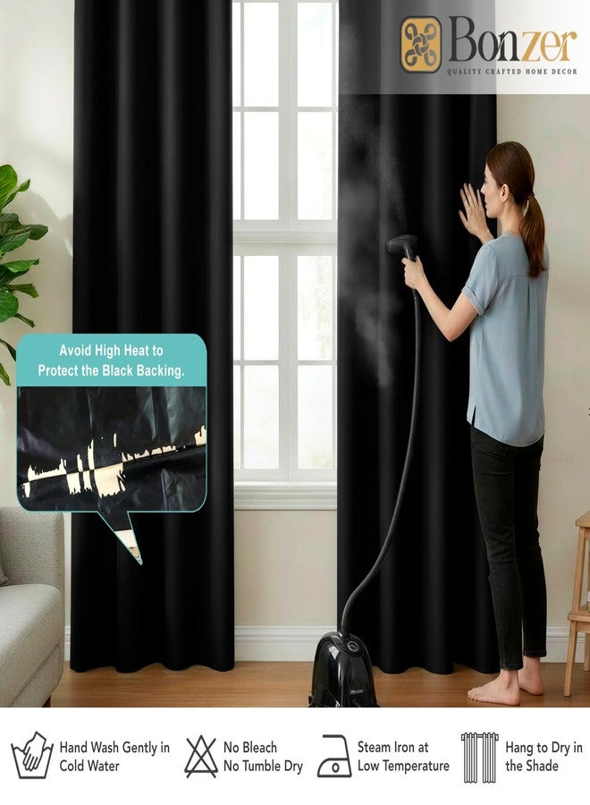 BONZER ستائر بونزر المعتمة بنسبة 100%، طولها 84 بوصة - 4 ألواح، عازلة للحرارة، تحجب الضوء، ستارة ذات طبقة واحدة بحلقات معدنية وظهر أسود مغلف، مناسبة لغرفة النوم/غرفة المعيشة، أسود - Image 5