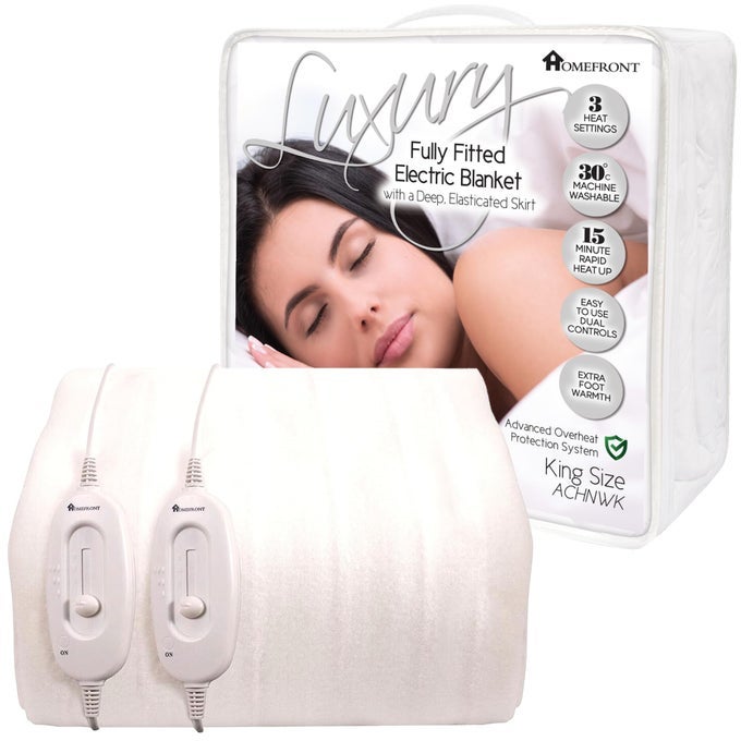 ELECTRIC BLANKET KING SIZE DUAL CONTROL 203 X 152 X 40 CENTIMETRES PREMIUM FITTED HEATED MATTRESS COVER UNDERBLANKET ELASTICATED SKIRT OVERHEAT PROTECTION FAST HEAT UP MACHINE WASHABLE