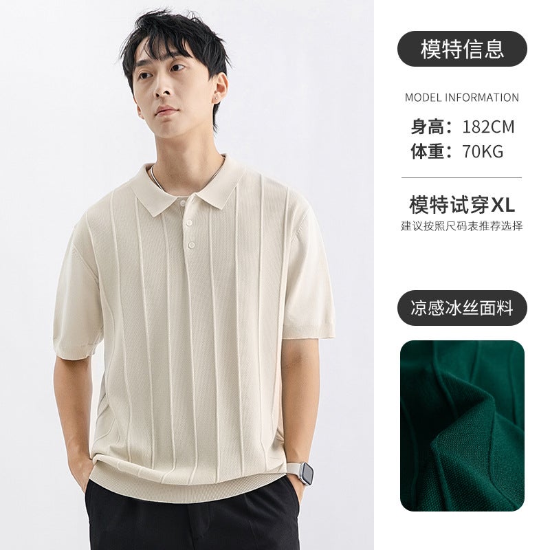 Mens Knitted Polo Shirt Short Sleeve Business Casual Summer Top - Image 2
