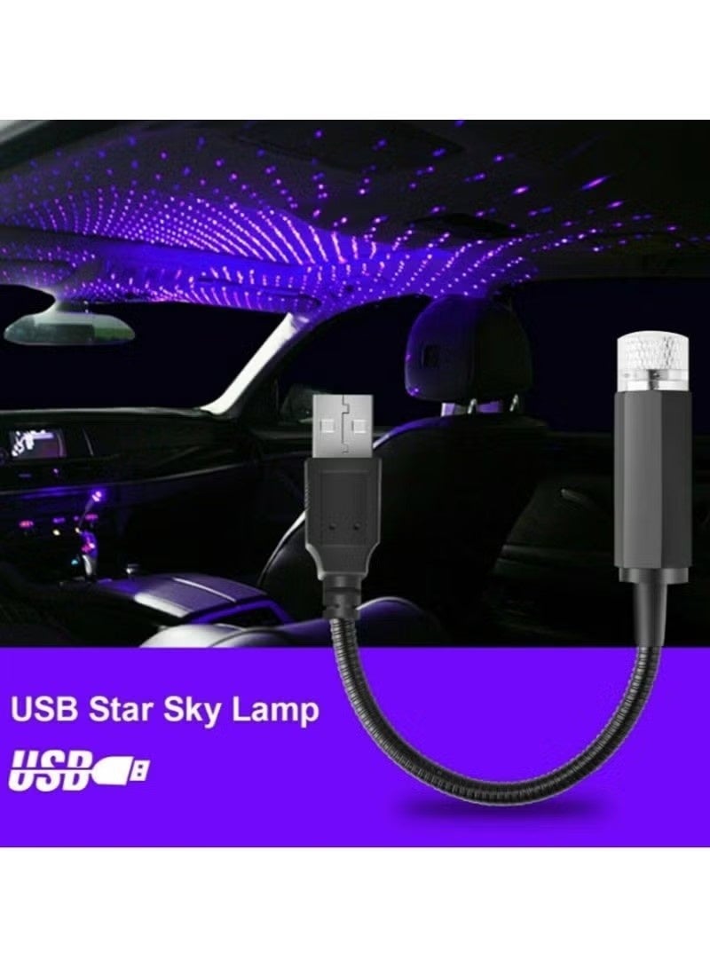 مصباح ليلي للسيارة مزود بجهاز عرض نجوم يعمل بمنفذ USB، قابل للتعديل بزاوية 360 درجة، يُحاكي سماءً مرصعة بالنجوم، مصباح سيارة محمول لتزيين سقف السيارة، مناسب لغرفة النوم، السيارة، الحفلات، الجدران، والأسقف، لون أزرق بنفسجي - Image 1