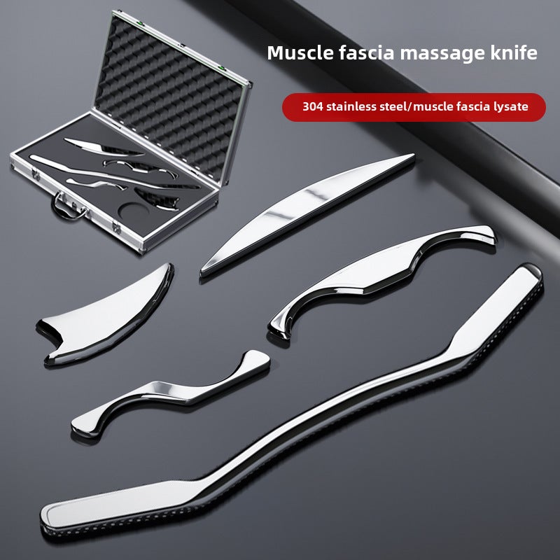 Five-piece set of fascial knife stainless steel neck mask knife myofascial release muscle relaxation scraping tendon scraping leg stick massager([Type C] flannelette bag) - Image 2
