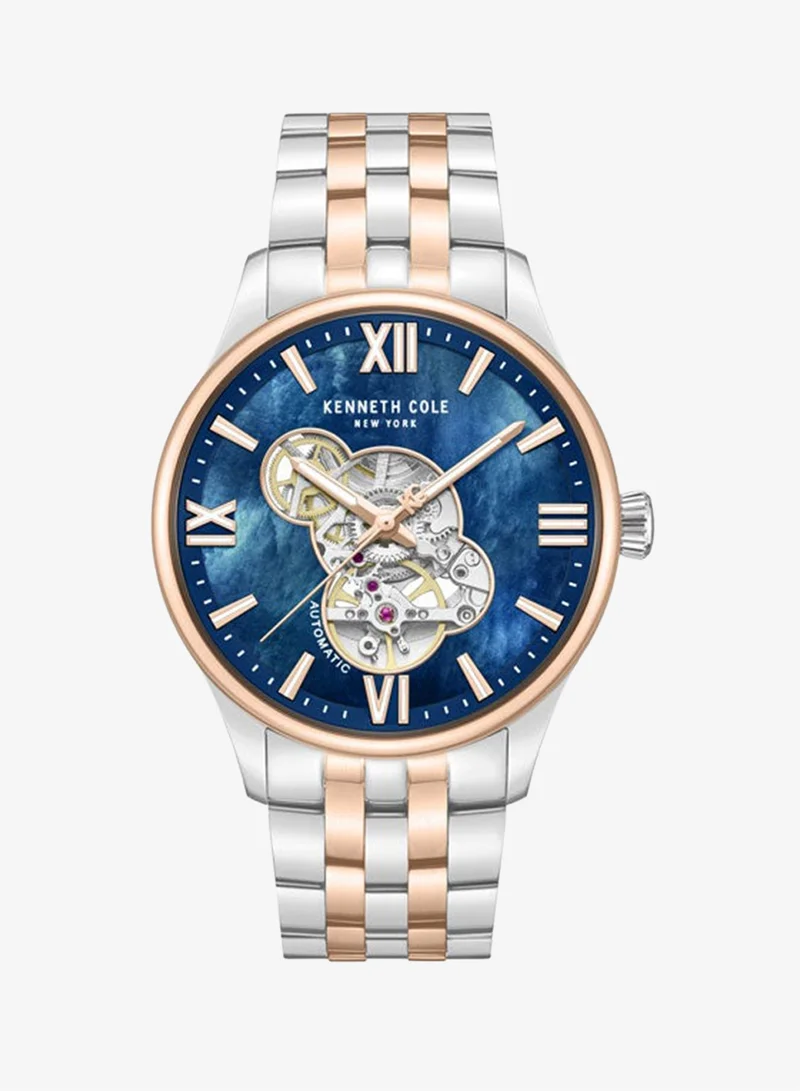 كينيث كول نيو يورك Blue Mother Of Pearl Dial Stainless Steel Bracelet Multifunction Watch for Men, 43mm