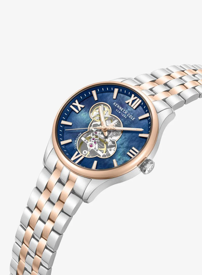 كينيث كول نيو يورك Blue Mother Of Pearl Dial Stainless Steel Bracelet Multifunction Watch for Men, 43mm