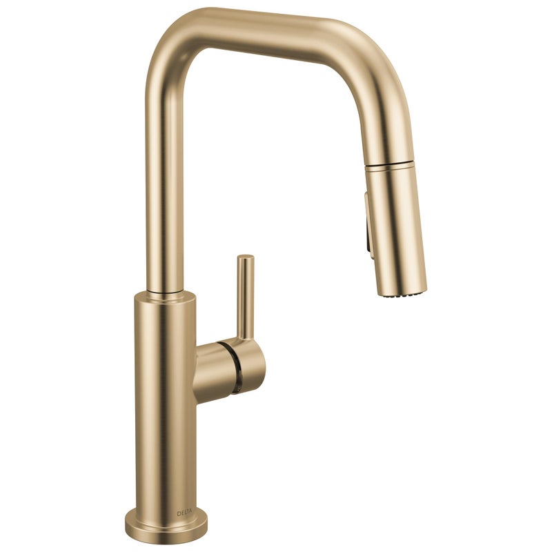 Delta Nicoli Brushed Gold USpout Kitchen Faucet with Pull Down Sprayer Modern Single Hole Kitchen Sink Faucet Single Handle Champagne Bronze 19868LFCZ - Image 2