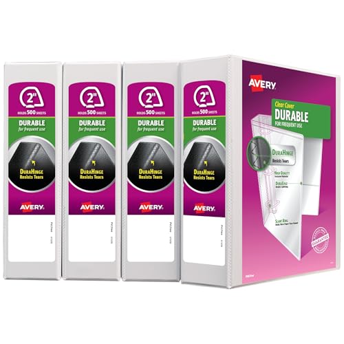Avery Durable View 3 Ring Binders for Home, School Supplies, Office, or Organization Needs, 2" Slant Ring, 4 Pack White Binders (17032) - Image 1