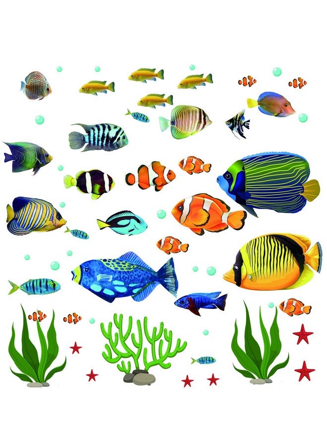 Prabahdak Fish Wall Stickers Under The Sea Decorative Wall Decals Coral Reef Fish Wall Stickers Peel and Stick Starfish Wall Art Sticker Decals for Kids Nursery Bedroom Living Room - Image 1