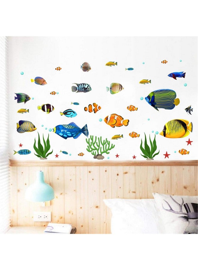 Prabahdak Fish Wall Stickers Under The Sea Decorative Wall Decals Coral Reef Fish Wall Stickers Peel and Stick Starfish Wall Art Sticker Decals for Kids Nursery Bedroom Living Room - Image 2