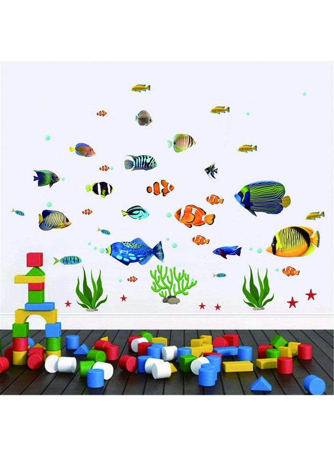 Prabahdak Fish Wall Stickers Under The Sea Decorative Wall Decals Coral Reef Fish Wall Stickers Peel and Stick Starfish Wall Art Sticker Decals for Kids Nursery Bedroom Living Room - Image 3