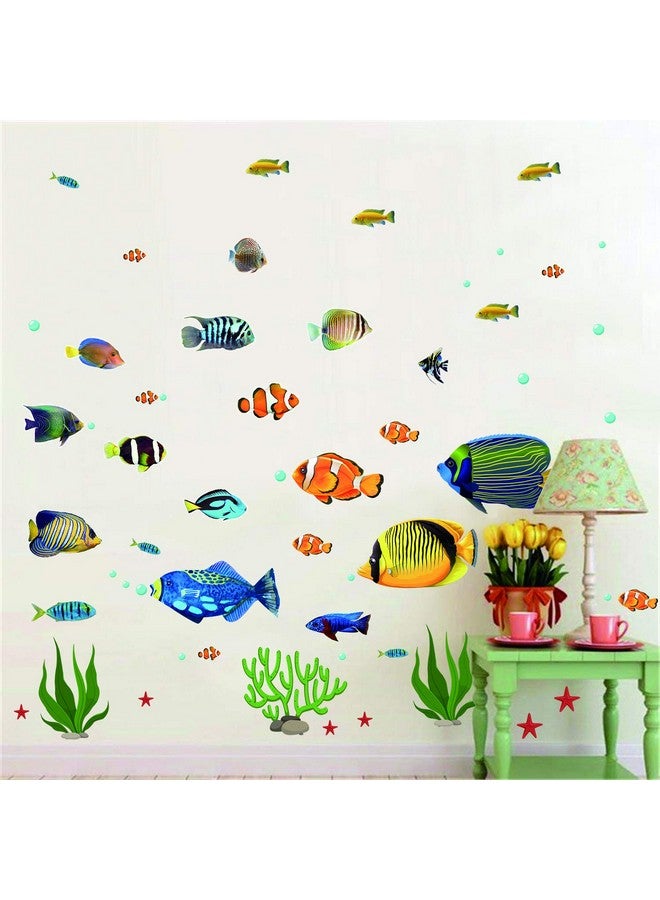 Prabahdak Fish Wall Stickers Under The Sea Decorative Wall Decals Coral Reef Fish Wall Stickers Peel and Stick Starfish Wall Art Sticker Decals for Kids Nursery Bedroom Living Room - Image 4
