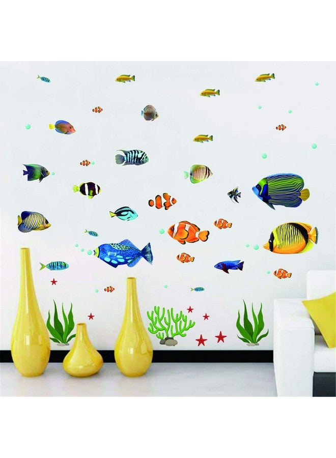 Prabahdak Fish Wall Stickers Under The Sea Decorative Wall Decals Coral Reef Fish Wall Stickers Peel and Stick Starfish Wall Art Sticker Decals for Kids Nursery Bedroom Living Room - Image 5