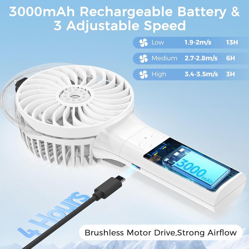 COMLIFE Portable Handheld Misting Fan, 3000mAh Rechargeable Battery Operated, 180° Foldable, Mini Personal Fan with Water Sprayer for Travel, Makeup, Home, Office, Camping, Outdoors - Image 3