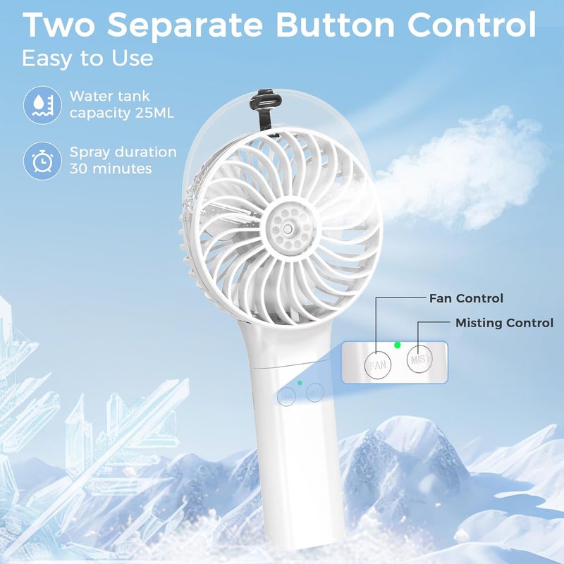 COMLIFE Portable Handheld Misting Fan, 3000mAh Rechargeable Battery Operated, 180° Foldable, Mini Personal Fan with Water Sprayer for Travel, Makeup, Home, Office, Camping, Outdoors - Image 4