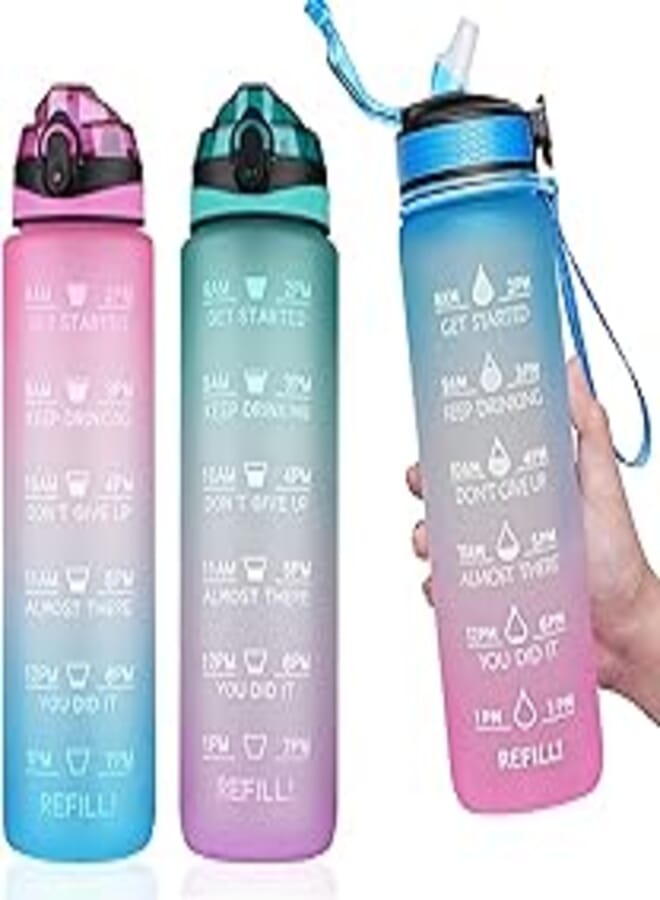 Celerity Celerity Motivational Water Bottle 1L with Time Marker & Straw, Tritan BPA Free Reusable Fitness Sport Water Bottles for Gym Office Workout, 1 Liter - Gradient Pink and Lavender