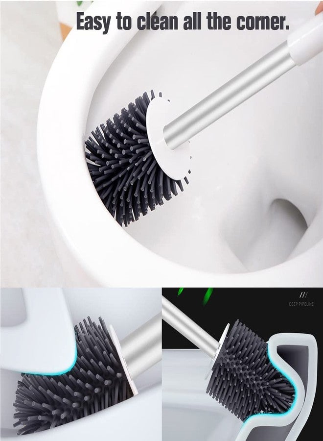 TONSYL TPR Heavy Duty Manual Soft Silicone Antibacterial Bristle Toilet Bowl Brushwall-Mounted and Holder Set for Bathroom Cleaning for Household. Aluminum Alloy Pole Included Easy Clean Set. - Image 3