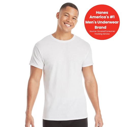 Hanes Men's Cotton, Moisture-Wicking Crew Tee Undershirts, Multi-Packs, White - 6 Pack, Small, 2135P6 - Image 2