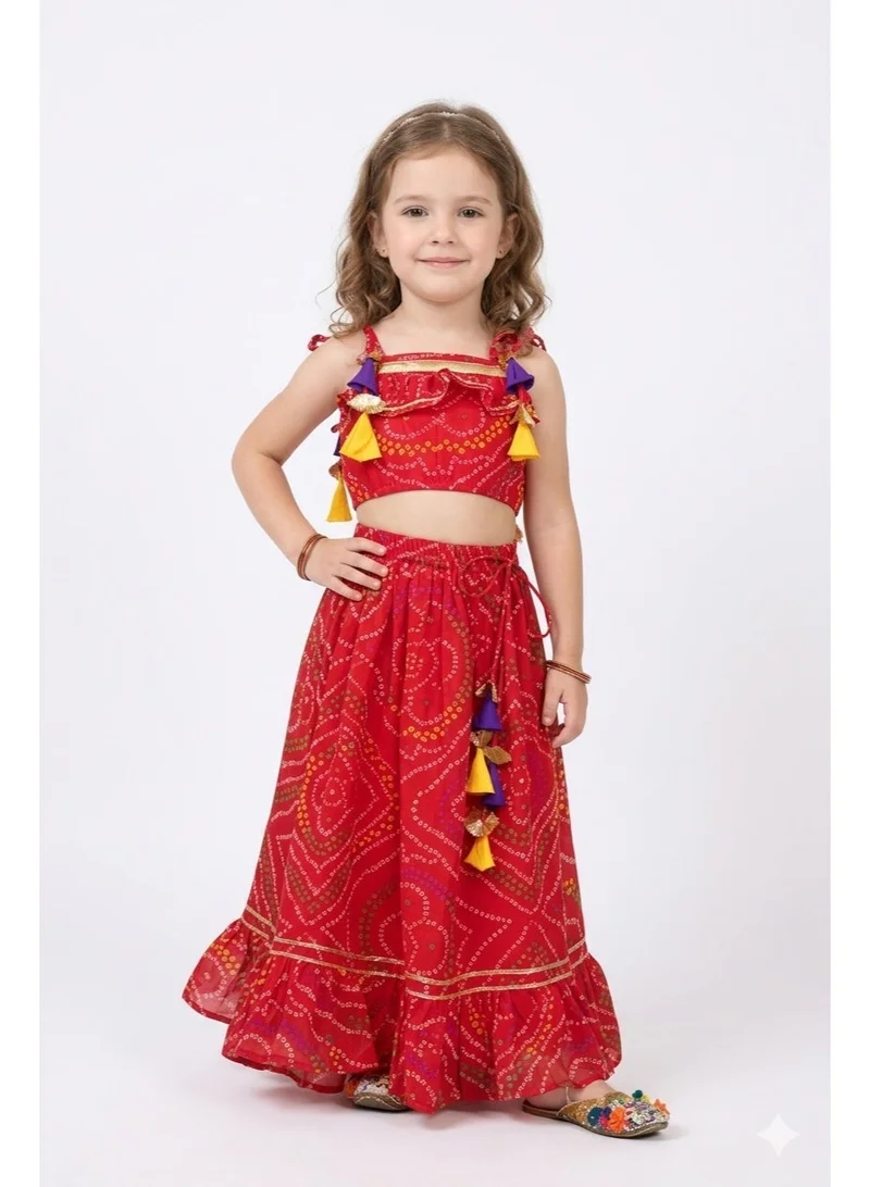 Saka Designs Red Printed Lehenga Choli Set for Girls