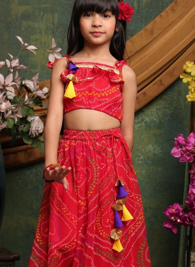 Saka Designs Red Printed Lehenga Choli Set for Girls