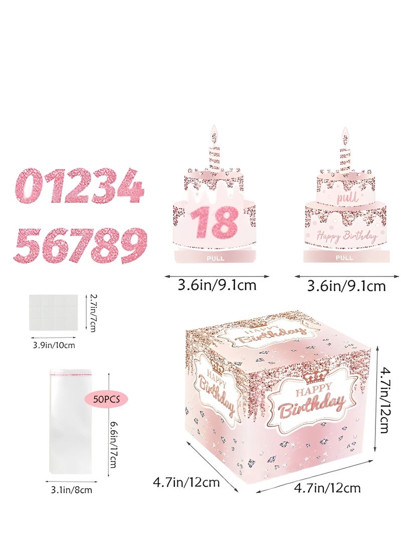 Generic Happy Birthday Surprise Money Pull Box with DIY Stickers, Creative Cash Gift Pull Out Cake Card for Any Age, Includes 50Pcs Bags, Perfect for Birthday Party and Celebrations  - Image 2
