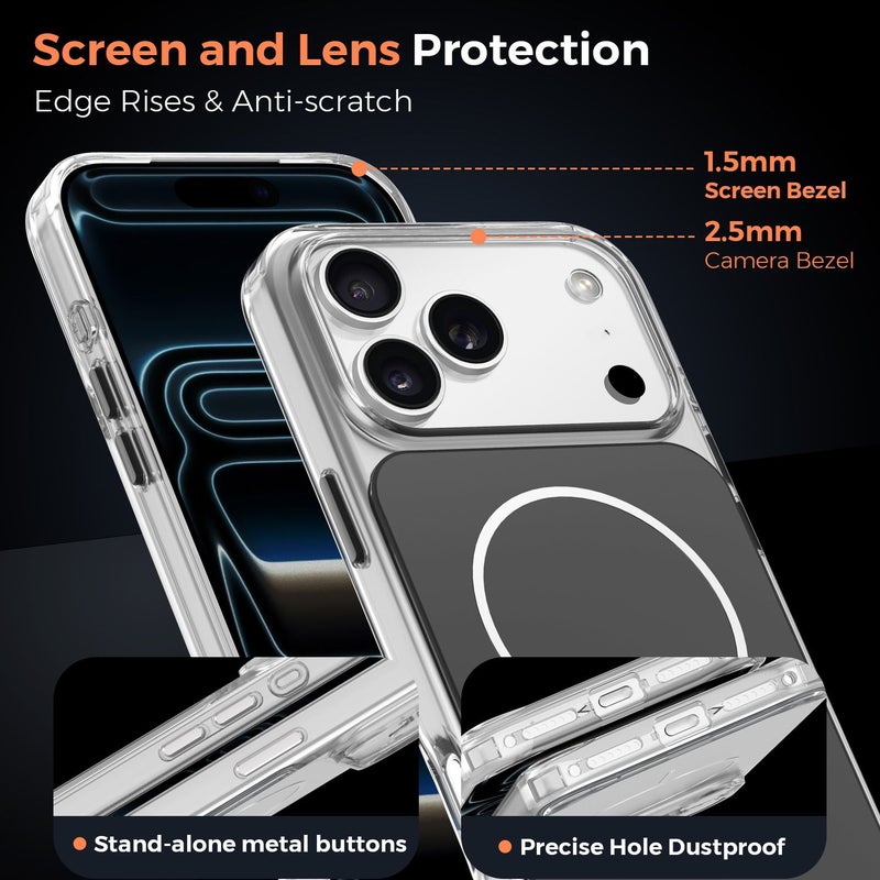 غطاء هاتف بلون برتقالي للخلف مخصص لـ iPhone 16 Pro Max، بتصميم بسيط، حامل مغناطيسي قوي للسيارة، مقاوم للاصفرار، يدعم الشحن اللاسلكي - Image 3