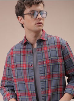 The Indian Garage Co Men Slim Fit Checkered Full Sleeves Cutaway Collar Casual Shirt  - Image 1