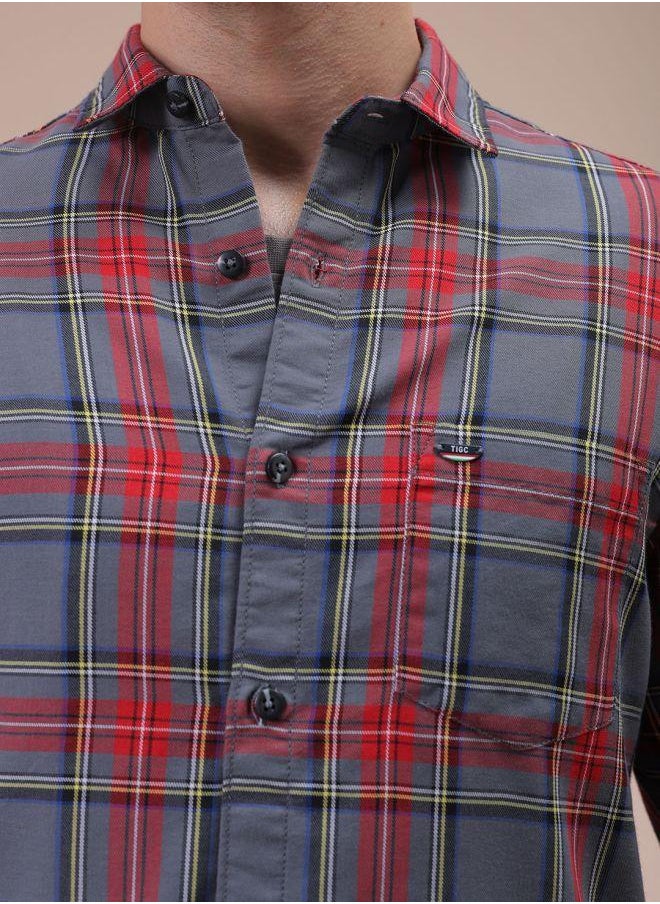 The Indian Garage Co - Men Slim Fit Checkered Full Sleeves Cutaway Collar Casual Shirt - Image 1