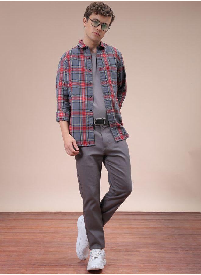 The Indian Garage Co - Men Slim Fit Checkered Full Sleeves Cutaway Collar Casual Shirt - Image 1